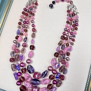 Elegant Multi-Strand Pink and Purple Beaded Necklace